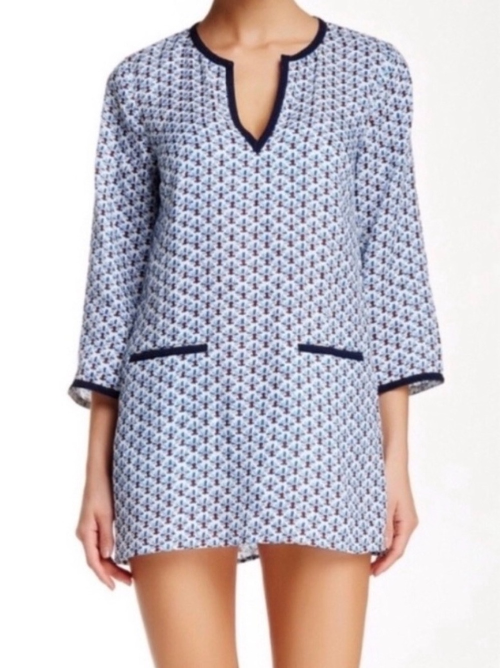 Tory Burch Blue and Navy Printed Swim Coverup Tunic